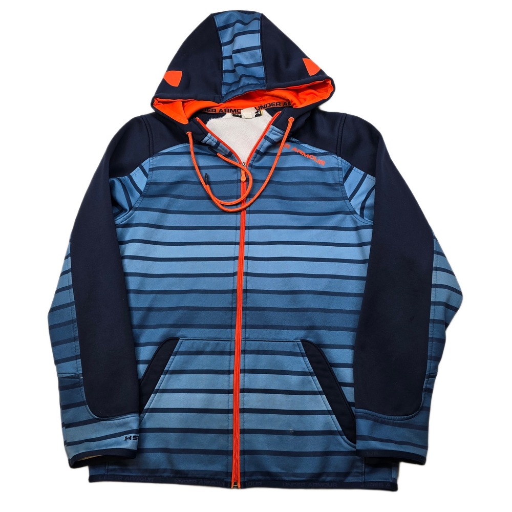 Under Armour Storm Hoodie Men's Small Blue Stripe Orange Accent Full Zip